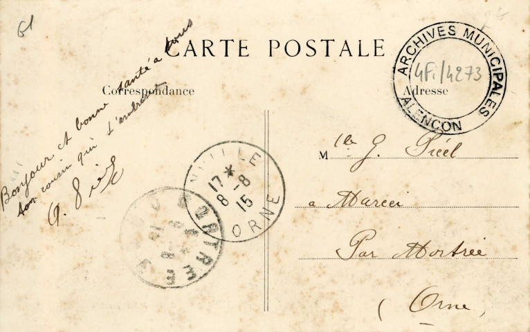 Fontenai-les-Louvets (Orne), l'étang neuf, carte postale ancienne noir et blanc, édition Flubert buraliste (Date d'utilisation : 08 août 1915), (14x9), AMA.