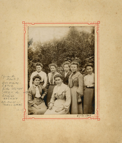 Germaine Leduc, fille Lechat, sœur de Louise Lechat, épouse Galienne (4 septembre 1903, photographie noir et blanc, DR, (cm x cm)