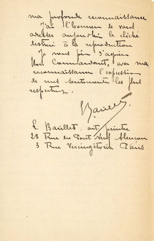 Le verrier Louis Barillet évoque le maître Detaille : lettre autographe signée (format In-8) (03 décembre 1906).