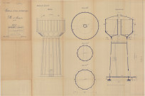 Construction d'un château d'eau de 300m3, ensemble : élévation, coupes coupes, plans(Larbanet, éch : 1/200, plan n°20, 28 mai).