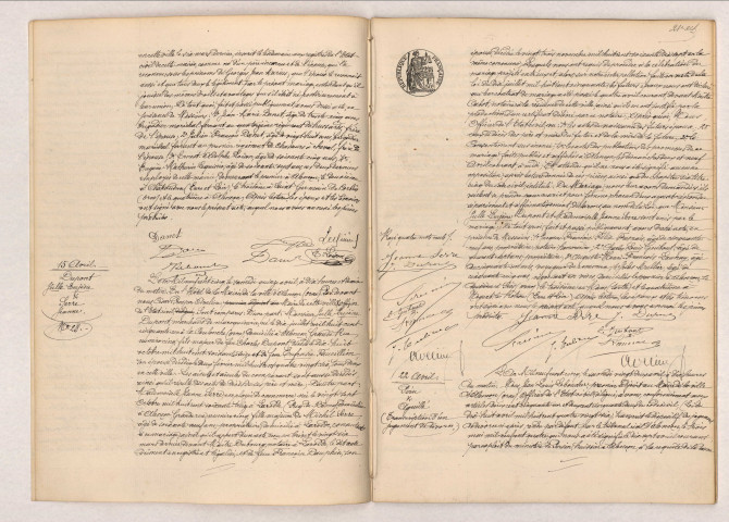 Acte de mariage de BERRY Marius et DANET anne Marie Augustine (8 avril 1905), acte de mariage de DUPONT Julle Eujene et SERRE Jeanne (15 avril 1905), transcription du divorce de PÉRU Jean-marie et AGUILLÉ (22 avril 1905)