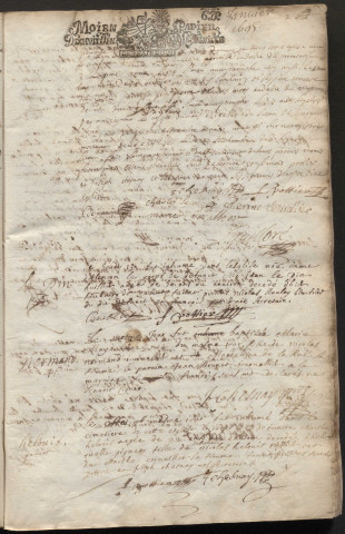 Paroisse Notre-Dame, registre des baptêmes, mariages et inhumations (16 janvier 1695-20 janvier 1696).