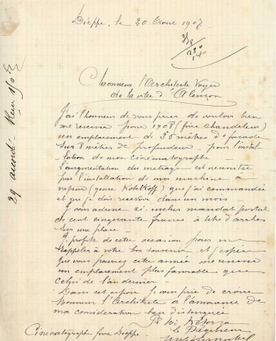 Foire de la Chandeleur (1908-1910), demandes de boutiques sous la coupole de la Halle au Blé, sur la place d'Armes : états nominatifs, correspondance, flyers, plans, mémoires.
