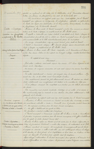 Caisse des loyers, modification au règlement, rapport. Caisse d'Epargne, nomination d'un administrateur M. GOMOND George au remplacement de M. MALLET décédé. Abattage d'arbres Boulevard Lenoir Dufresne et Boulevard de la République. Fourniture d'imprimés pour les services de la Mairie et habillement des agents de Police, autorisation de traiter à l'amiable. Société d'agriculture et fondation Loutreuil , récompenses et encouragements au cultivatrices, proposition du conseil