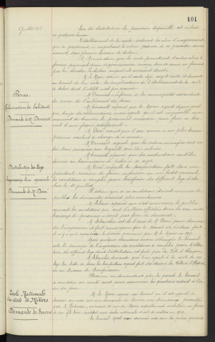 Tabac, établissement de carte contre l'abus lors de la distribution des provision, demande de Mr DEMERET. Boues, réclamations des habitants, manque de personnel demande de Mr DEMERET. Distribution des legs, impression d'un opuscule, demande de Mr DORE. Ecole nationale des arts et métiers, demande de bourse avec trousseau, Mr HUSTEREAU carrossier n°21 Rue du Mans et sont fils Léon candidat aux écoles nationales d'arts et métiers, avis du conseil