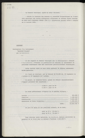 Abattoirs, location de divers locaux. Logement, réalisation d'un lotissement Alençon Village, par la S.E.M.D.O.