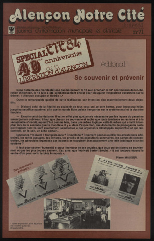 Alençon Notre Cité, journal d'information municipale et districale n°71 (juillet 1984).