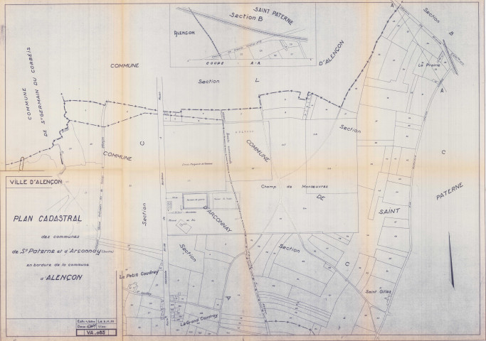 Plan cadastral des communes de Saint-Paterne et d'Arçonnay (Services techniques, éch.1/500, 09/11/1959, n°VA-085) (83.5 x 59.2)
