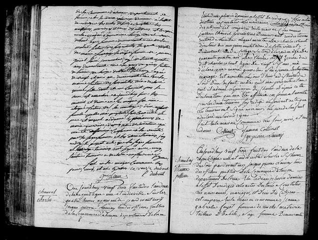 Acte de naissance de Marie Geneviève enfant trouvé (9 septembre 1794),acte de naissance de CHAUVEL Charles (8 septembre 1794),acte de naissance de CHAMBAY Etienne Julien (7 septembre 1794).