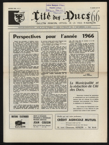 Cité des Ducs, bulletin municipal officiel de la Ville d'Alençon n°3 (janvier 1966).