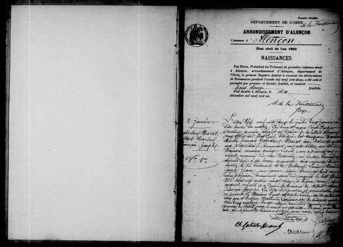 Registre des actes de naissance et adoption.