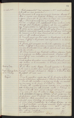Distribution d'eau, convention pour la fourniture d'eau dans les casernes, demande présentée par l'autorité militaire : Rapport. Hôtel des Postes, projet d'éclairage électrique de l'horloge : Rapport