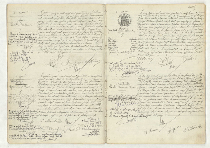 Acte de naissance de HUE Paulette Victorine (1er janvier 1914),acte de naissance de VILLABESSAIS Yvonne Louise Ernestine (4 janvier 1914),acte de naissance de MULOT Jean Paul Victor Alexandre (5 janvier 1914),acte de naissance de CHEDEVILLE Charles François Victor (6 janvier 1914).