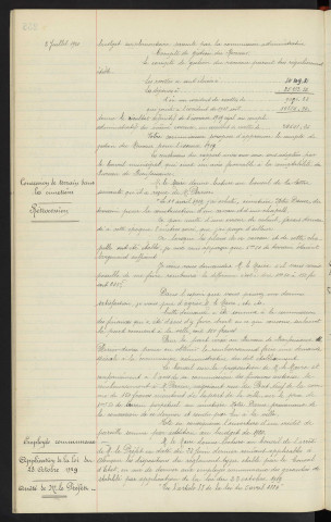Comptabilité du bureau de bienfaisance, rapport . Concession de terrain dans les cimetières Notre -Dame, propriétaire Mr PERRIER, rétrocession . Employés communaux, application de la loi du 23 Octobre 1919, arrêté de Mr le préfet