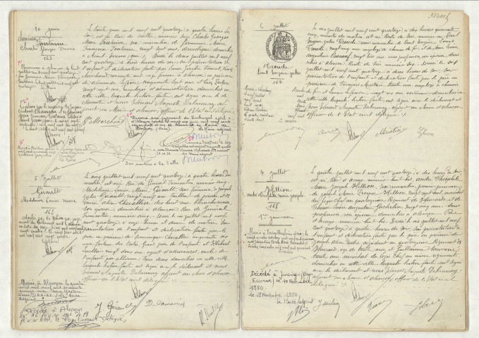 Acte de naissance de CHAUVEAU Charles Georges Marie (30 juin 1914),acte de naissance de GERAULT Madeleine Louise Marie (5 juillet 1914),acte de naissance de TROUDE Paul Eugène Jules (6 juillet 1914),acte de naissance de HILLION André Théophile Marie Joseph (4 juillet 1914).