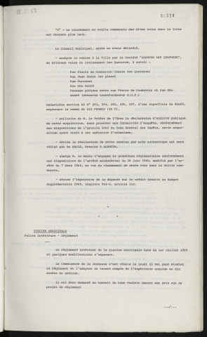 Voirie, remise par la société ALENÇON LES QUATORZE de diverses voies du lotissement Les Quatorze. Piscine municipale, police intérieure, règlement.