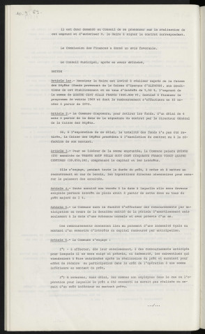 Finances, emprunt de 400 000 F auprès de la caisse des dépôts et consignation sur fonds provenant de la caisse d'épargne pour travaux de voirie, programme 1969.