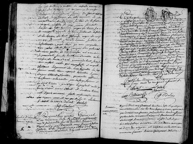 Acte de naissance de BOISGALLAIS Louis Hyppolite enfant naturel (24 mars 1795),acte de naissance de LUCHET dit ROUSSEL Armand Auguste (24 mars 1795),acte de naissance de BESNIER Marie Marguerite (25 mars 1795).
