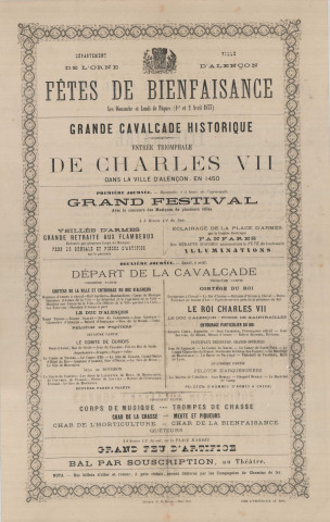 Fêtes de Bienfaisance (Dimanche et lundi de Pâques 1er et 2 avril 1877) : affiche programme typographique (2 exemplaires).