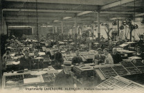 Alençon (Orne), Imprimerie Laverdure , Alençon, ateliers (composition), carte postale ancienne noir et blanc, imp Catala Frères Paris, sd, (14x9), AMA.