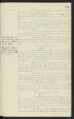 Enlèvement des boues de la ville, traité de gré à gré pour 1920. Indemnité de logement aux instituteurs et institutrices mariés n'habitant pas les écoles, demandes de professeurs de l'école primaire supérieure de jeunes filles