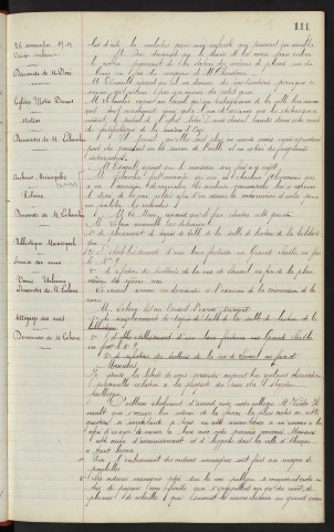 Service des eaux, écoles : Demande de M. Doré. Voirie urbaine : Demande de M. Doré. Eglises Notre Dames, statues : Demandes de M. Leboucher. Archives Municipales, reluire : Demande de M. Leboucher. Bibliothèque Municipale, service des eaux, voirie urbaine : Demandes de M. Lebouc. Nettoyage des rues : Demandes de M. Lebouc