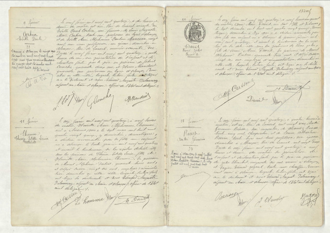 Acte de naissance de CORBIN Edith Paul (9 février 1914),reconnaissance de LHOMME Thérèse Estelle Louise (11 février 1914),reconnaissance de DAVID René Jules (11 février 1914),acte de naissance de BEASSE André Germain (11 février 1914).