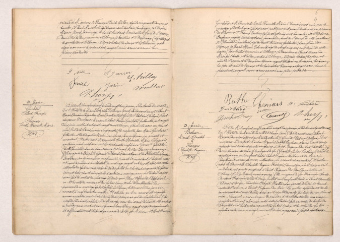 Acte de mariage de JARRIER Alphonse Constant veuf POULLET et NICOLLE Louise Léopoldine (22 janvier 1909), Acte de mariage de GUICHARD Albert François et CHESNAIS Berthe Henriette Marie (23 janvier 1909), Acte de mariage de BESLUAU Marcel Anatole et FRANCOIS Charlotte Eugénie (23 janvier 1909).