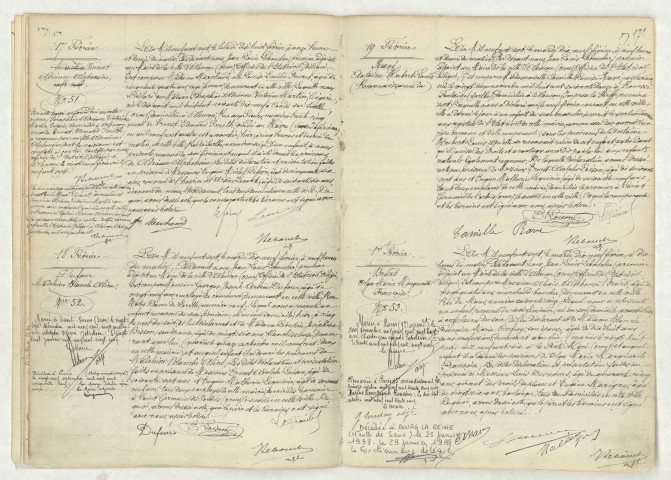 Acte de naissance de MARTIN VINCENT Adrienne Alphonsine (17 février 1907), acte de naissance de DUFOUR Madeleine Blanche Aline (18 février 1907), reconnaissance de RAVE Antoine Hubert Louis (19 février 1907), acte de naissance de BRARD Olga Marie Marguerite Françoise (17 février 1907).