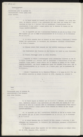Assainissement, convention pour le passage de canalisations d'eaux usées sous voies ferrées. Eaux, conventions pour le passage de canalisations d'eau potable sous voies ferrées.