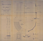 Construction d'un château d'eau de 300m3, détails, semelle, porte, fenêtre, montage de fût : élévation, coupes (Larbanet, éch : 1/200, plan n°28, 30 juillet 1936).