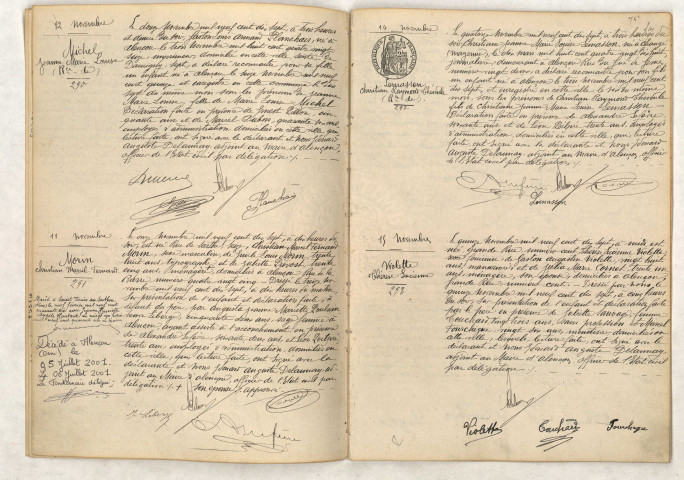 Reconnaissance de MICHEL Jeanne Marie Louise (12 novembre 1917), Acte de naissance de MORIN Christian Marcel Fernand (11 novembre 1917), Reconnaissance de LEMASSON Christian Raymond Théodule (14 novembre 1917), Acte de naissance de VIOLETTE Thérèse Lucienne (15 novembre 1917).