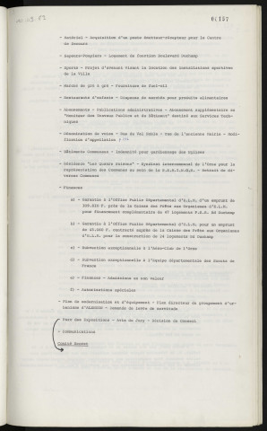 Sommaire sur les affaires à délibérer.