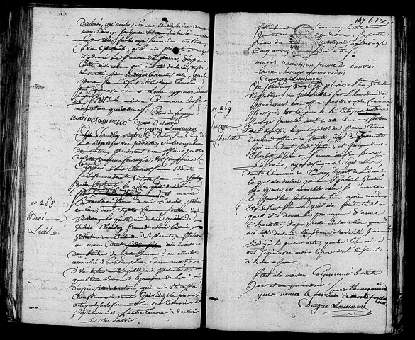 Acte de naissance de POTIER DU FOUGERAY Louis Pierre (13 février 1797),acte de naissance de BOUE Louis (14 février 1797),acte de naissance de SAUVAGE Anne Charlotte (13 février 1797).