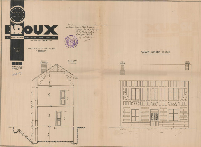 permis de construire n°13, Construction d'une maison d'habitation Rue Châtelets Alençon, (date de décision : 1933).