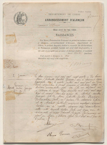 Registre des actes de naissance (1924).