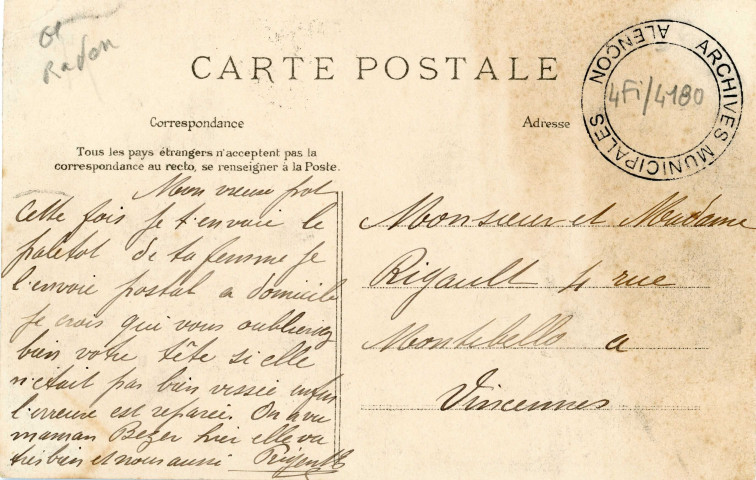 Radon (Orne), champ de tir de Radon(2), carte postale ancienne noir et blanc n°115, "la C.P.A", Janvier libraire, Alençon,(Date d'utilisation : 09 avril 1900), (14cm x 9cm), 2 exemplaires, AMA.