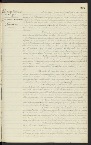 Eclairage électrique et au gaz, nouveau avenants, observations