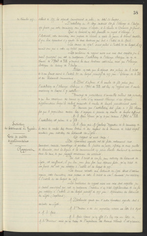 Eclairage électrique, projet d'installation à l'hôtel de ville, Mr CHARBON inspecteur de l'éclairage, rapport. Entretien des bâtiments du Lycée, vote de crédits supplémentaires, rapport