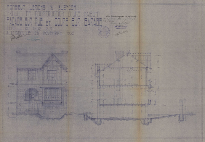 permis de construire n°25, Construction d'une maison d'habitation Rue Sées Alençon, (date de décision : 1936), (auteur du projet, architecte : MEZEN Albert).