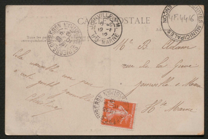 Alençon (Orne), Vue sur la Sarthe, carte postale ancienne noir et blanc n°14, A.M.F éditeur, [date cliché :1908-1910], (date d'utilisation : 19 août 1912), (14x9), AMA.