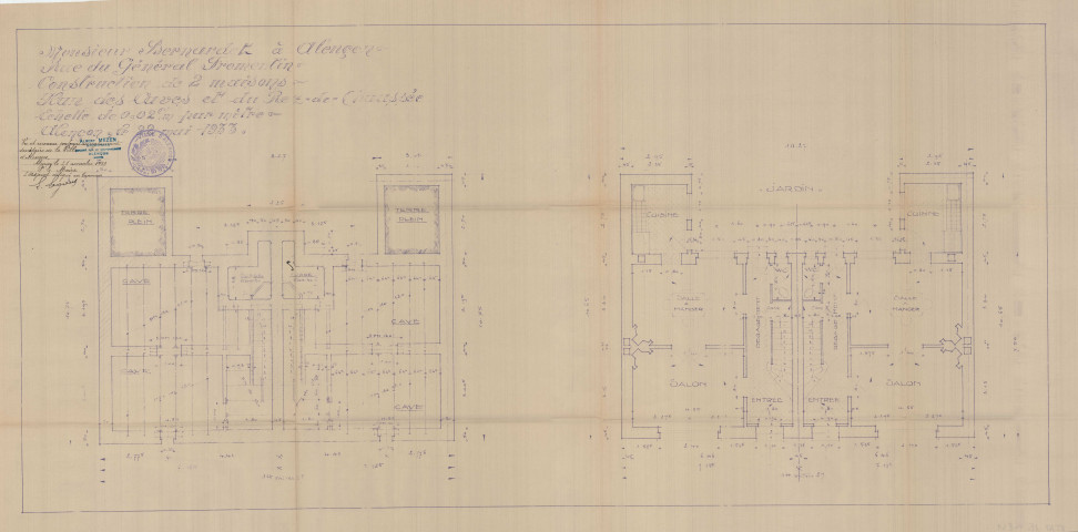 permis de construire n°26, Construction de 2 maisons d'habitation Rue Général Fromentin Alençon, (date de décision : 1933), (auteur du projet, architecte : MEZEN Albert).