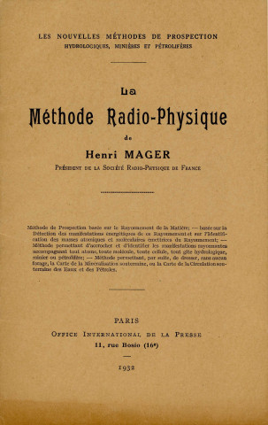 Adduction complémentaire d'eau potable pour la ville d'Alençon, utilisation de nouvelles méthodes de prospection (radio-physique, sourciers...) (1932) : publication (1932)