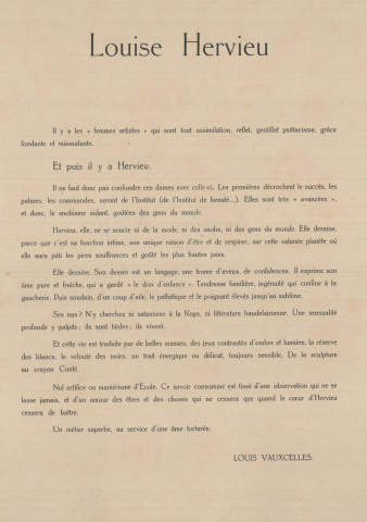 Louise Hervieu, vingt nus, Paris, librairie de France, F. Sant'Andrea, L. Marcerou et Cie (exemplaire n°23/100).