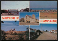 Champleur (Sarthe), carte postale moderne couleur, multivues, L'église, la place, vue côté ouest, Rue des Vignes, Vue générale, éditions Jipé-Maison Georget, le Mans, (Date d'utilisation : 14 août 1990), (15x10,5), AMA.