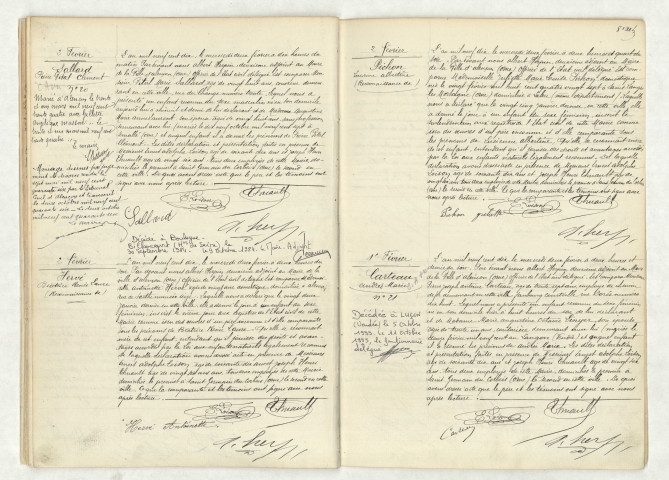 Acte de naissance de SALLARD Pierre Vital Clément (2 février 1910),reconnaissance de HERVE Béatrice Renée Laure (2 février 1910),reconnaissance de PICHON Lucienne Albertine (2 février 1910),acte de naissance de CARTEAU Andrée Marie (1er février 1910).