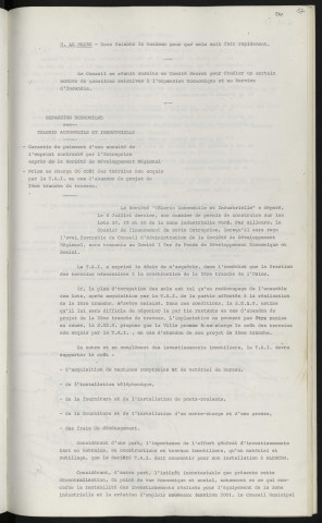 Expansion économique, tôlerie automobile et industrielle, garantie du paiement d'une annuité de l'emprunt contracté par l'entreprise, prise en charge du coût des terrains non acquis par la T.A.I. en cas d'abandon du projet de 2ème tranche de travaux.