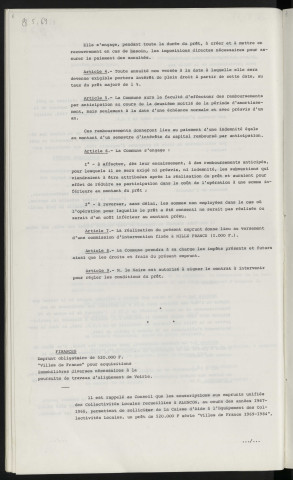 Finances, emprunt de 1 800 000 F auprès de la caisse des dépôts et consignations pour participation de la ville aux travaux de viabilité de la Z.U.P. 1969. Finances, emprunt de 520 000 F "Ville de France", pour acquisitions immobilières diverses nécessaires à la poursuite de travaux d'alignement de voirie.