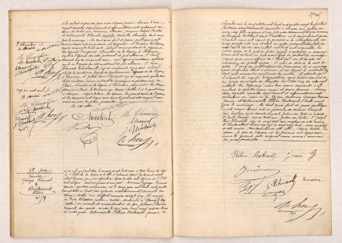 Acte de mariage de BISTOS André Jacques Robert et CHEVALLIER Blanche Natalie Camille (27 juin 1910), acte de mariage de JOUIN Georges François et BERTRAND Hélène (28 juin 1910), acte de mariage de