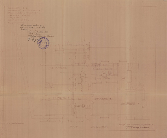 permis de construire n°23, Construction d'une maison d'habitation Rue Jullien Alençon, (date de décision : 1933), (auteur du projet, architecte : BESNARD-BERNADAC Félix)).